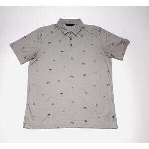 TravisMathew Men’s Large Polo Shirt Gray Golf All-Over Print Short Sleeve